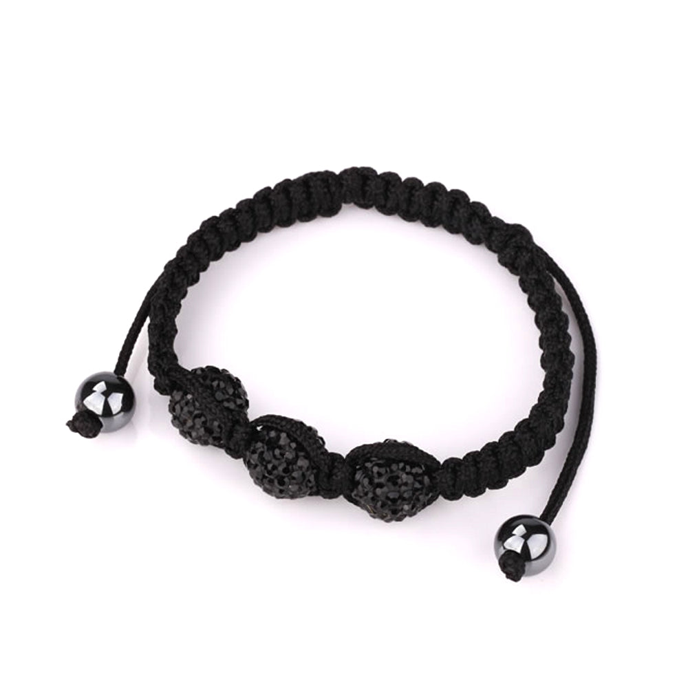 Lau Fashion Edle Shamballa Kordel Armband Unisex Damen Königskette Schwarz Kugeln Schmuck Geschenk 10mm