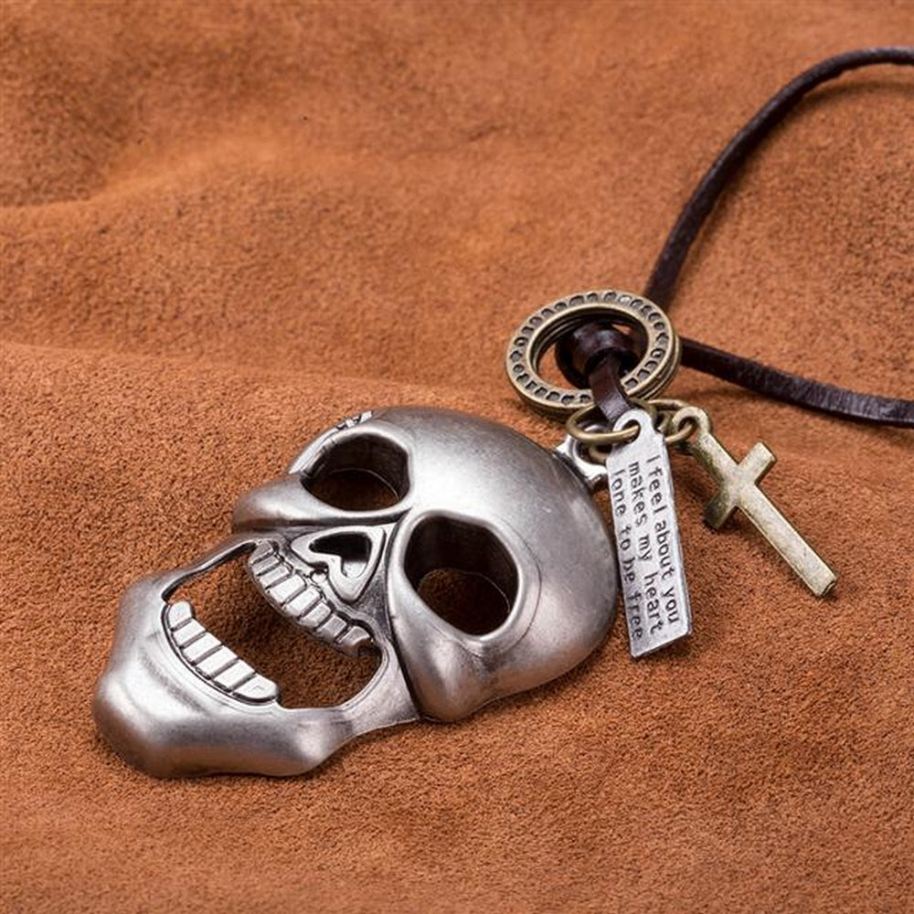 Echt Leder Halskette Surfer Style Damen & Herren Braun Skull Schmuck Ringe