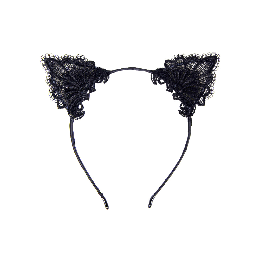 Lau Fashion Katzen Haarreifen Diadem Katzenohren Spitze Schwarz Weiß Diva Tiara Haarschmuck Catwoman