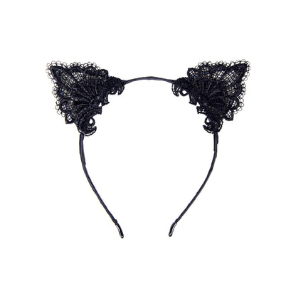 Katzen Haarreifen Diadem Katzenohren Spitze Schwarz Weiß Diva Tiara Haarschmuck Catwoman