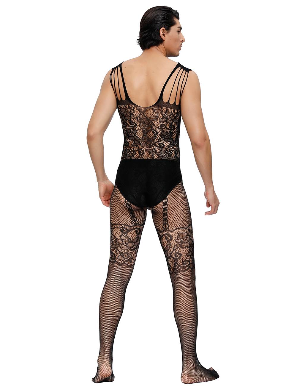 Bodystocking Herren Catsuit Spitze Transparenz Reizwäsche Strapse Träger S/M/L