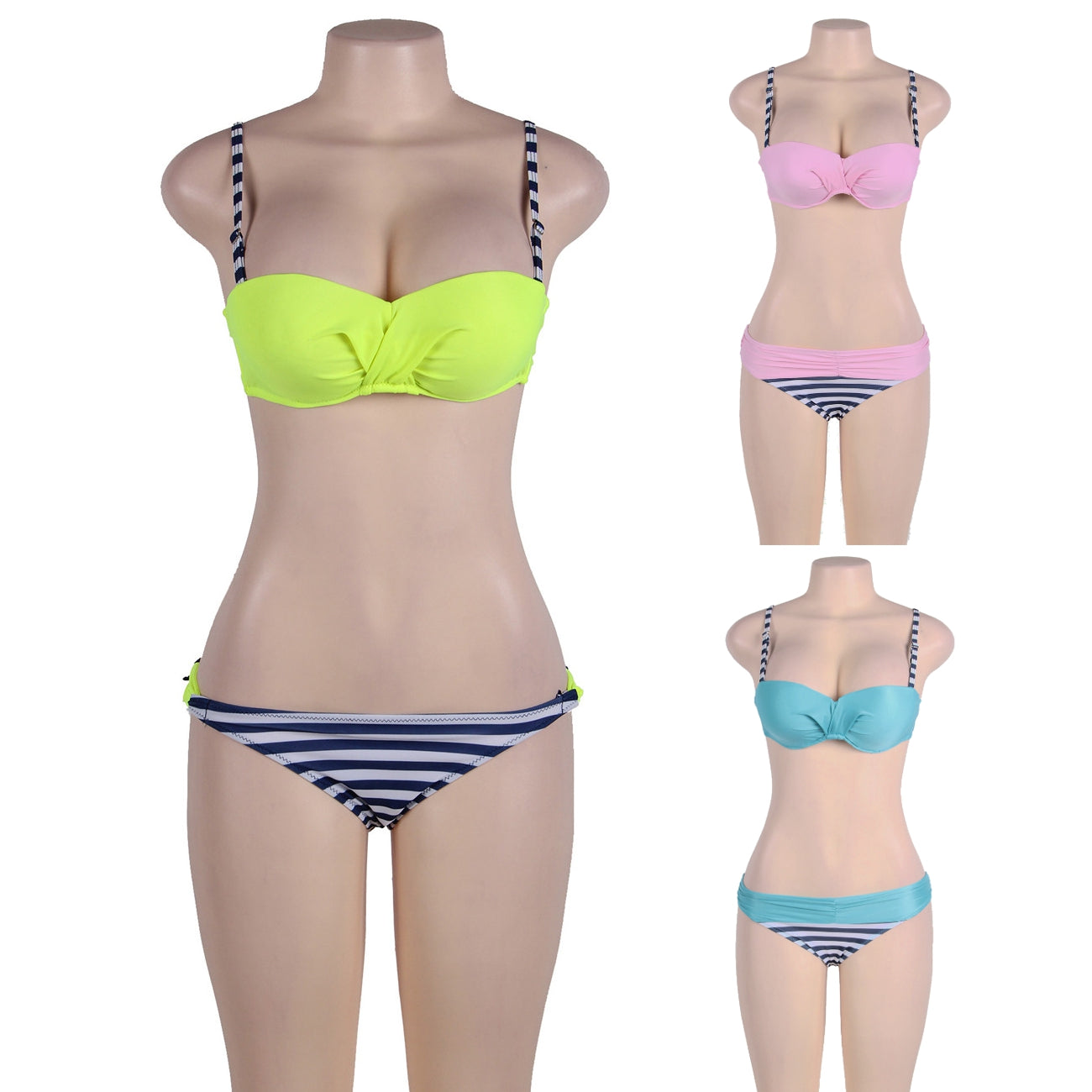 Lau Fashion Fashion Neon Damen Push Up Neckholder Bikini Set Marine Cup Träger Strand M/L