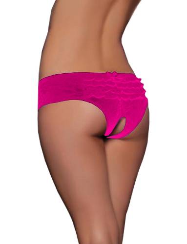 Lau Fashion Damen Spitze Blumen Pink Rosa Arsch Offen Ouvert Slip String Panty Dessous Größe S/M