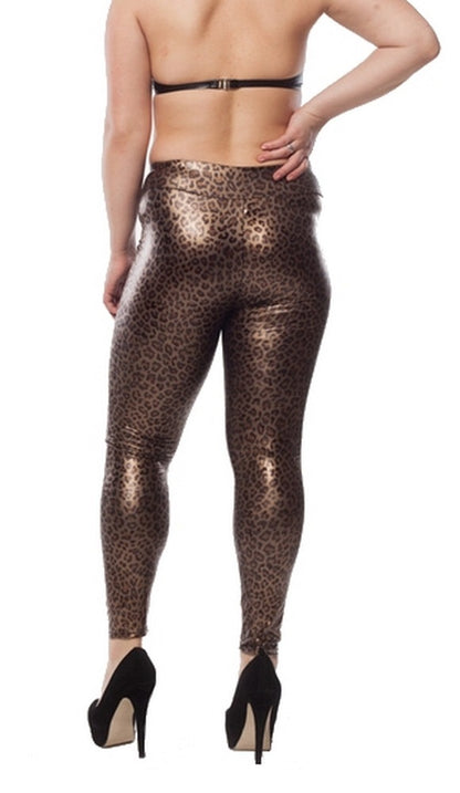 Leoparden Wetlook Stretch Leggings Glanz Lack Leder Jeggings Hose Treggings L/XL