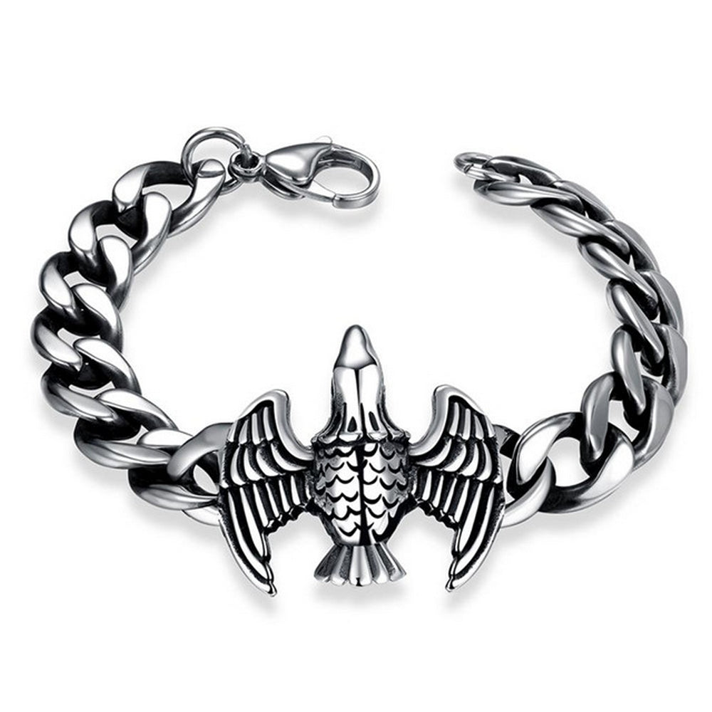 Lau Fashion Massives Edelstahl Herren Armband Adler Skull Biker Panzerkette 22cm