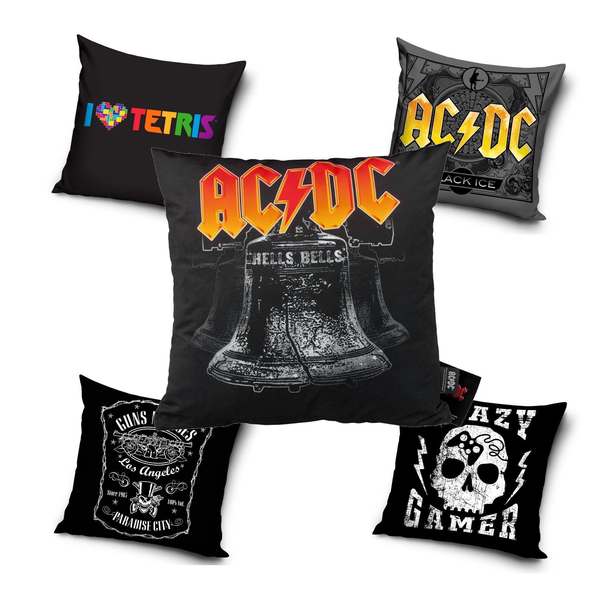 Lau Fashion ACDC Rock Kopfkissenbezug Kissenbezug Gamer Tetris Guns Roses Kissenhülle 40x40cm