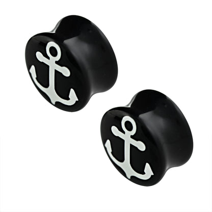 2 Stück Anker Schwarz Plug Acryl Flash Rockabilly Seemann Ohrring Piercing