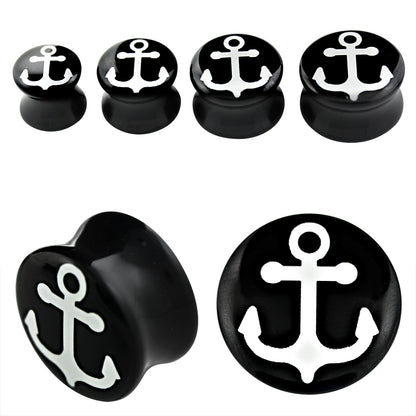 2 Stück Anker Schwarz Plug Acryl Flash Rockabilly Seemann Ohrring Piercing