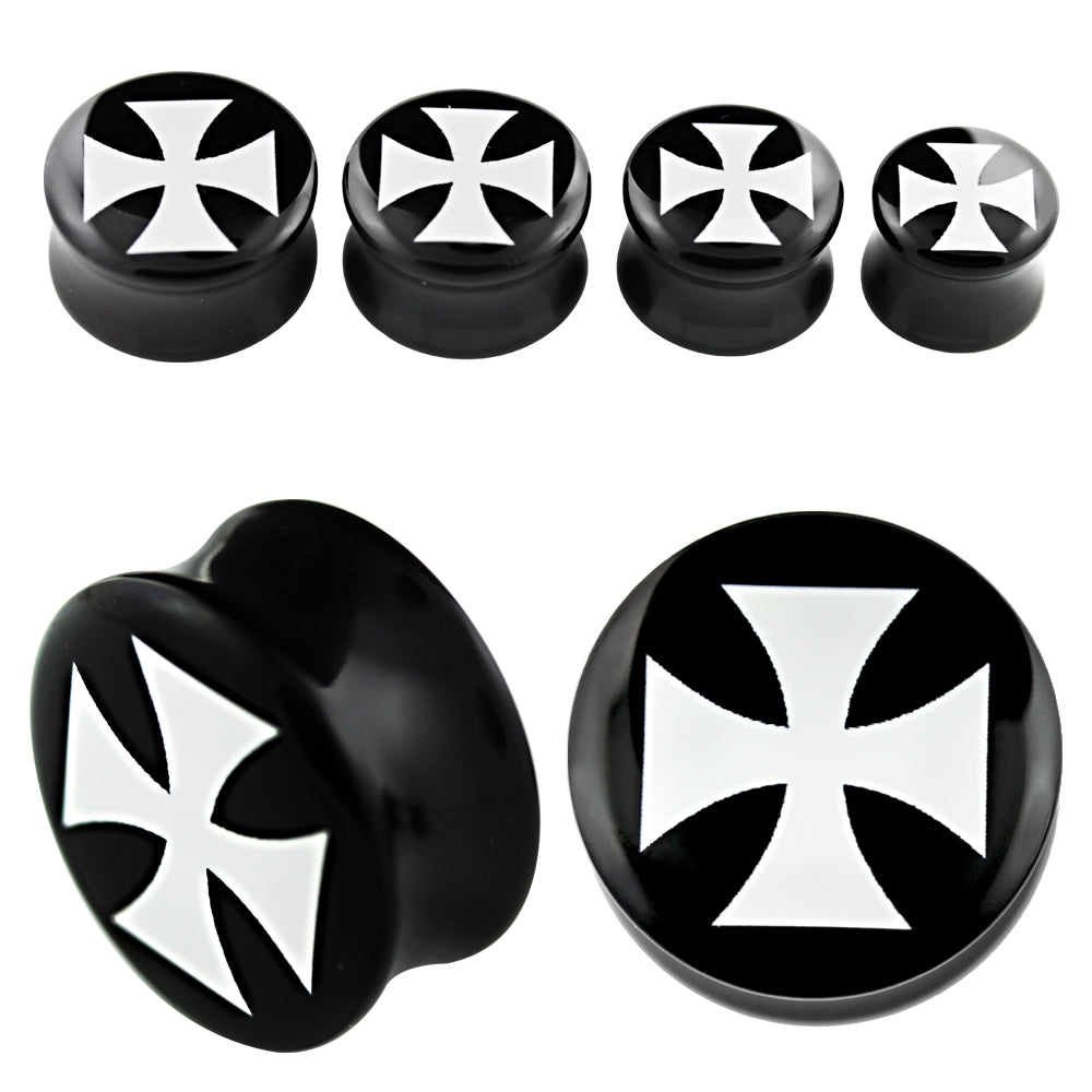 Lau Fashion 2 Stück Eisernen Kreuz Acryl Flash Plug Mittelalter Rocker Ohrring Piercing