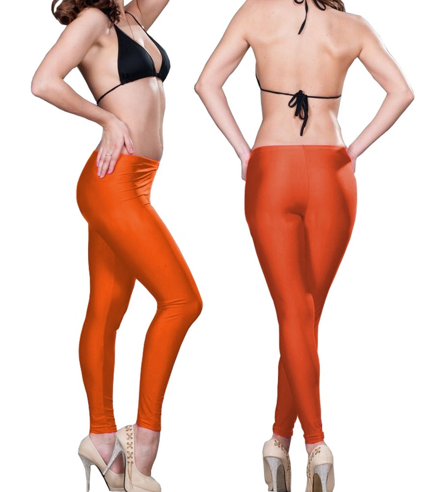 Lau Fashion Sexy Damen Leggings Orange Galaxy Glanz Stretch Jeggings S/M