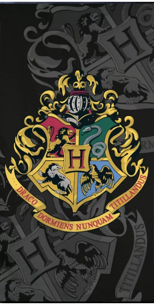 Harry Potter Wappen Kinder Handtuch Badetuch Baumwolle Schwarz Strandtuch 70 x 140cm