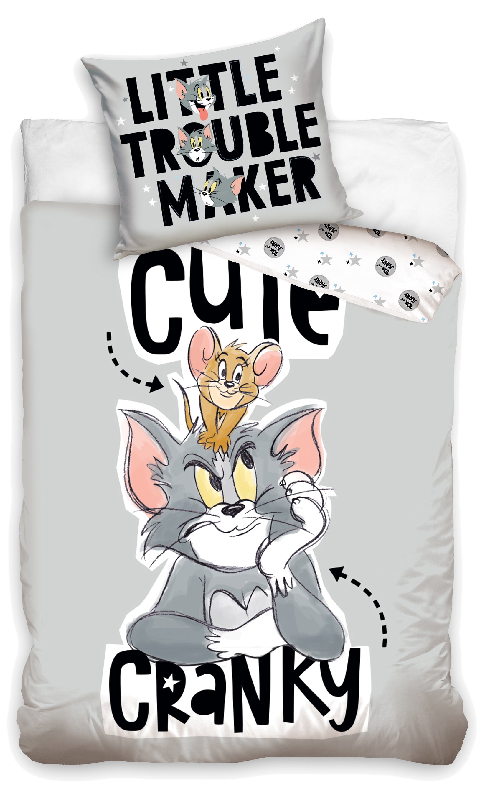 Lau Fashion Tom & Jerry Bettwäsche Set Katze Maus Baumwolle Wendebettwäsche Grau 140×200cm