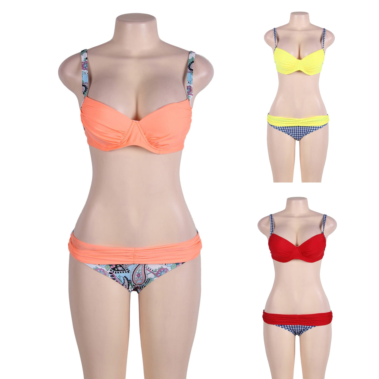 Lau Fashion Damen Fashion Bikini Set mit Cups B/C Raffung Träger Strand Slip M/L