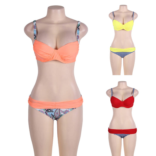 Damen Fashion Bikini Set mit Cups B/C Raffung Träger Strand Slip M/L
