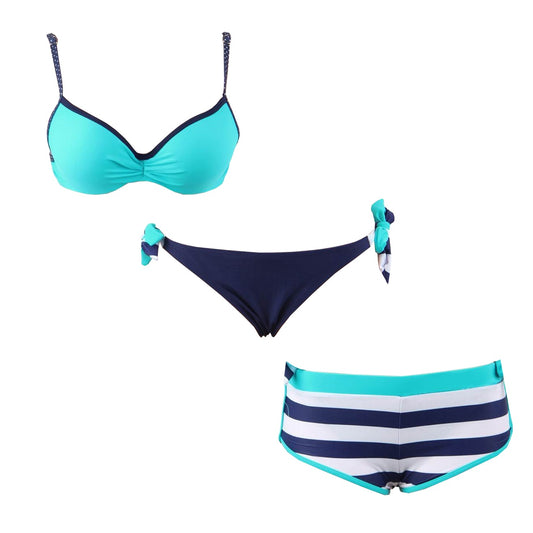 3er Damen Bikini Set Surfer Style Push Up Badeanzug Panty Strandkleidung S/XL