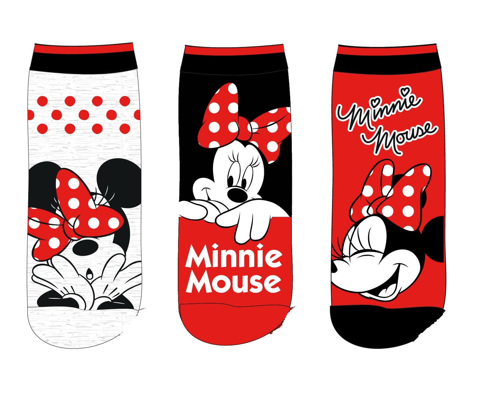 Lau Fashion 3er Pack Set Disney Minnie Maus Kinder Socken Strümpfe Söckchen Quarter 23-34