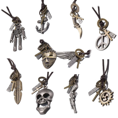 Echt Leder Halskette Surfer Style Damen & Herren Braun Skull Schmuck Ringe