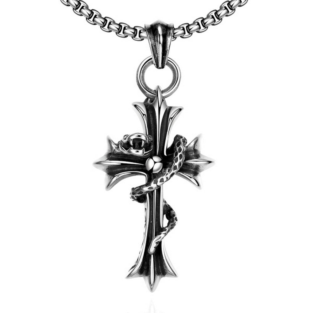 Massive Herren Edelstahl Halskette mit Schlangen Ritterkreuz Silber Schmuck Ø 68mm