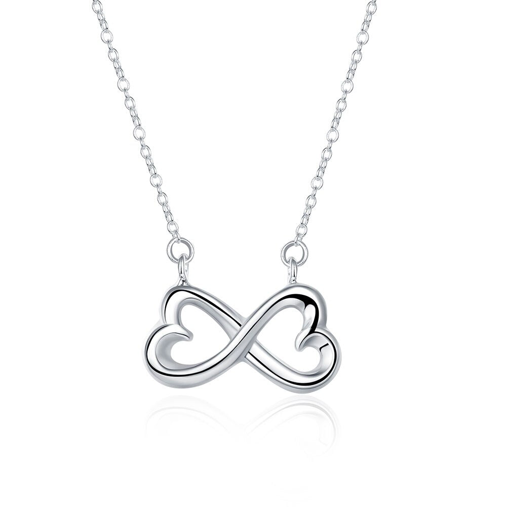 Doppel Herz Infinity Halskette Fashion Schmuck Anhänger Silber Ø 24mm