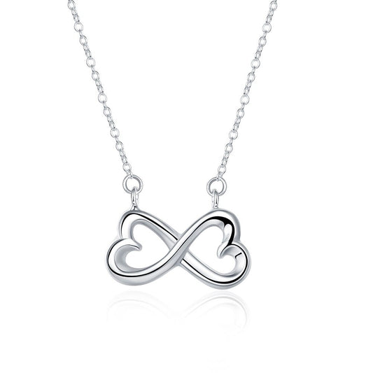 Doppel Herz Infinity Halskette Fashion Schmuck Anhänger Silber Ø 24mm