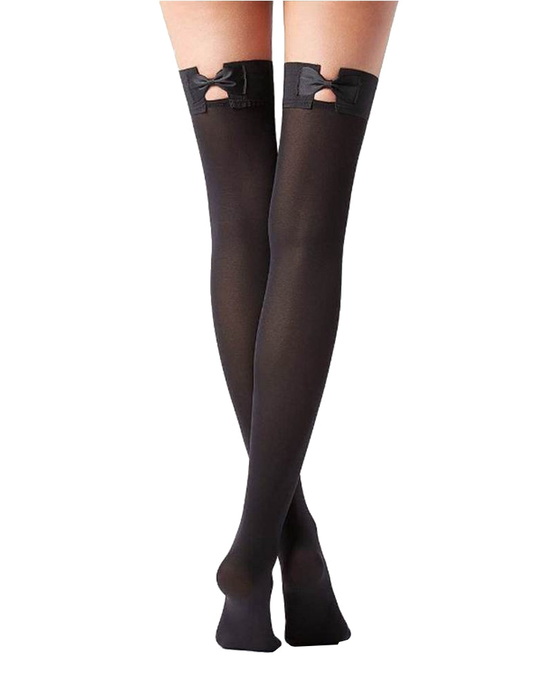 Lau Fashion Sexy Stockings Strapse Strümpfe mit Fuß Fliege Halterlos Nylon Schwarz M-XL