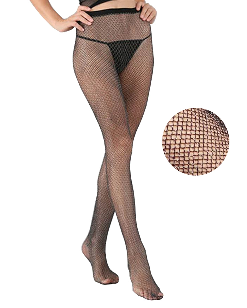 Lau Fashion Netz Strumpfhose Glitzer Strümpfe Pantyhose Halterlos Nylon Gogo Schwarz M-XL