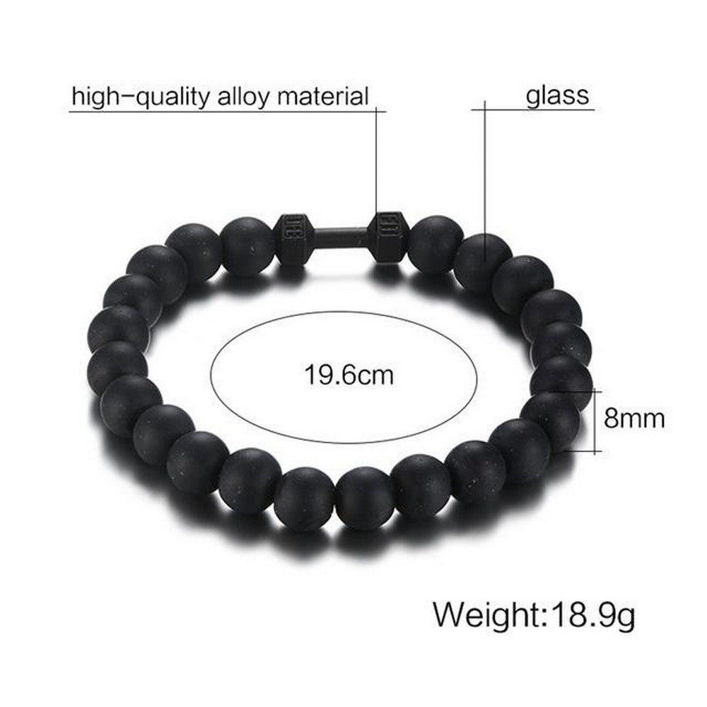 Unisex Perlen Armband Glas Matt Schwarz Verschiedene Kugeln 20cm