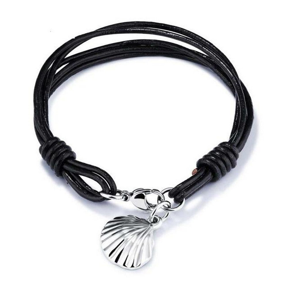 Lau Fashion Titan Echt Leder Armband Muschel Schwarz Surfer Syle Schmuck 18,5cm