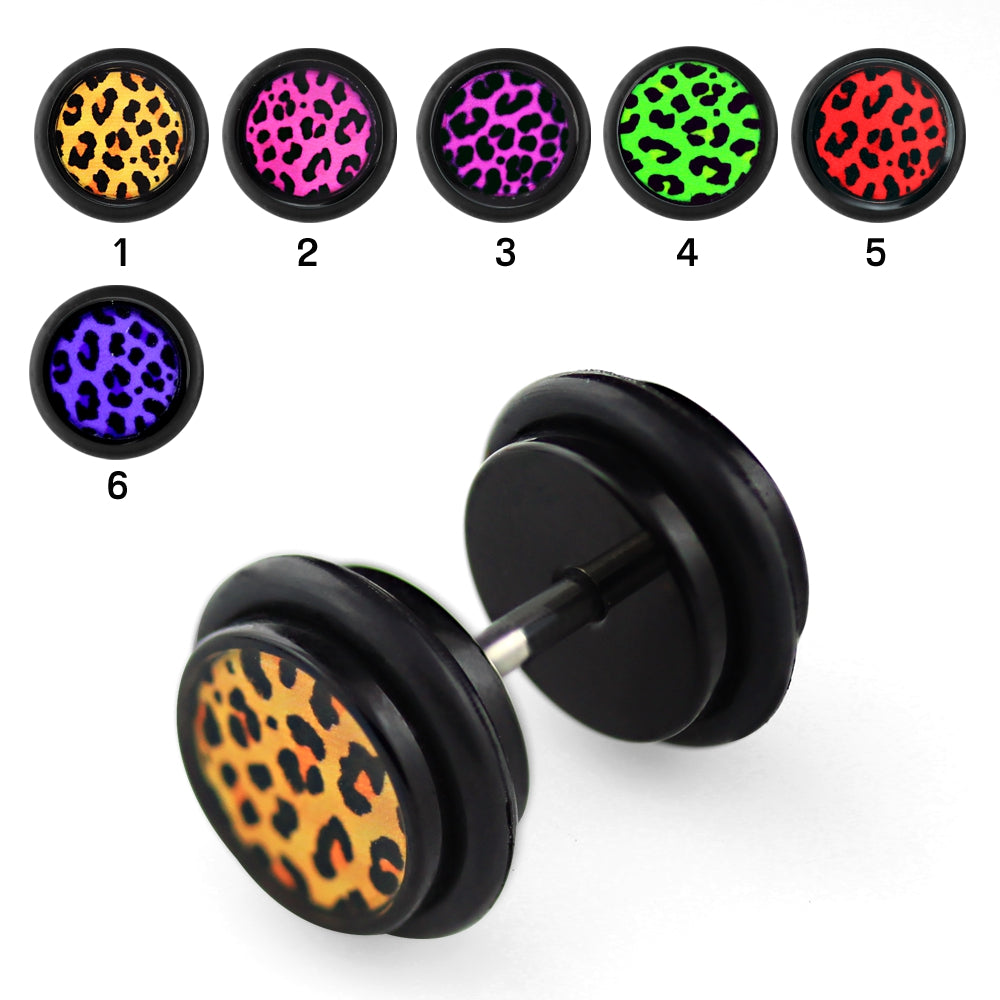 Lau Fashion 1 Paar Leopard Fake Plug Ohrring Ohrstecker Acryl Tunnel Schwarz Leo Ø 10mm