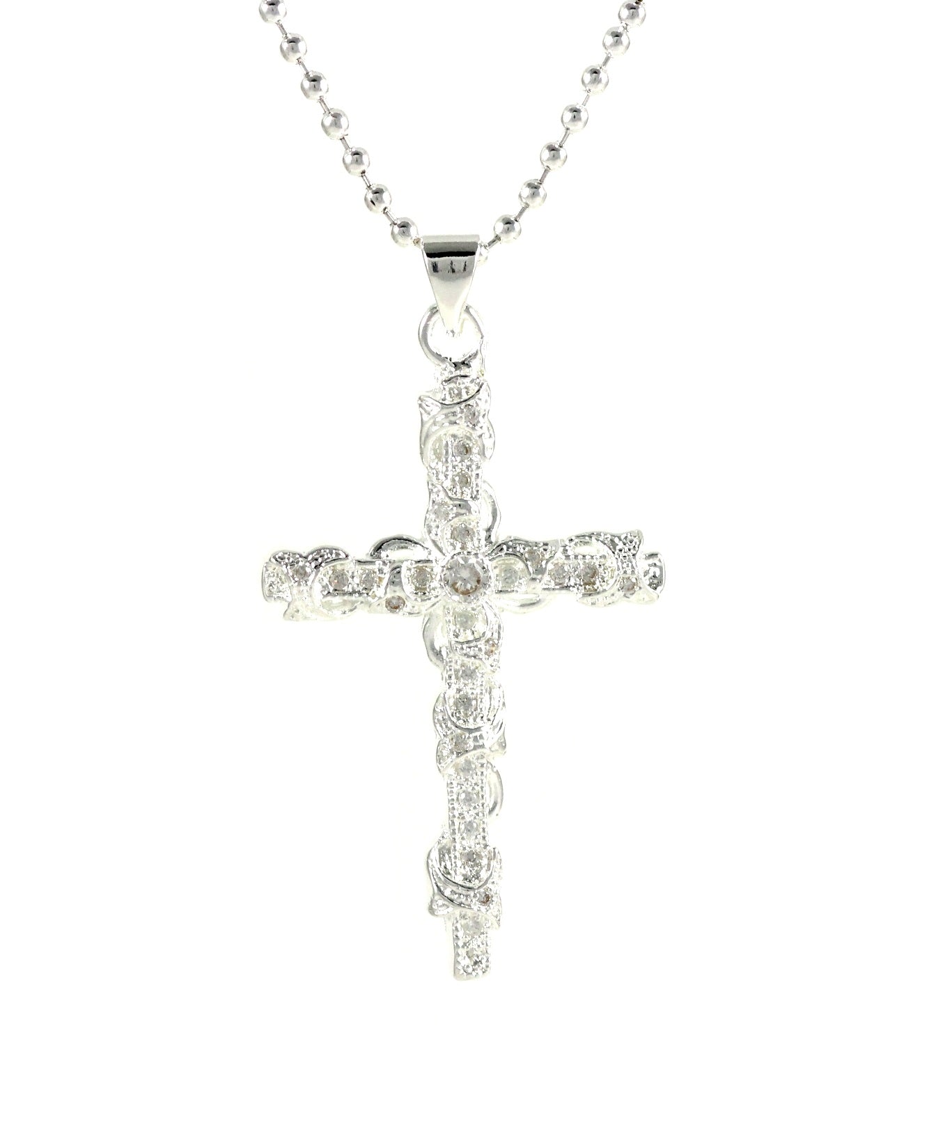 Lau Fashion Silber Rosenkranz Kette Herren Hals Jesus Kreuz Hip Hop Anhänger Ø 55mm