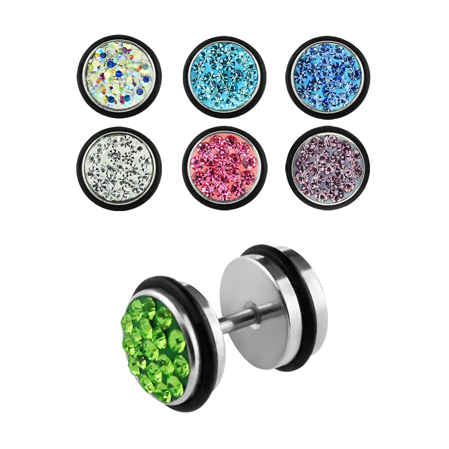 Lau Fashion 1 Paar Fake Plug Tunnel Unisex Strass Zirkonia Ohrstecker Ohrringe Edelstahl