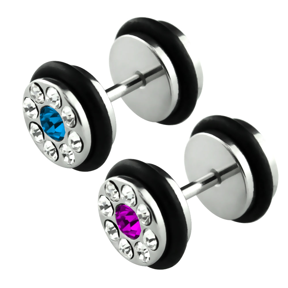 Lau Fashion 1 Paar Mega Strass Fake Plug Silber Unisex Ohrringe Ohrstecker Ø 10mm