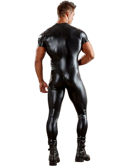 Herren Catsuit Wetlook Lack Leder Overall Komplett Anzug Dessous Body M/L/XL