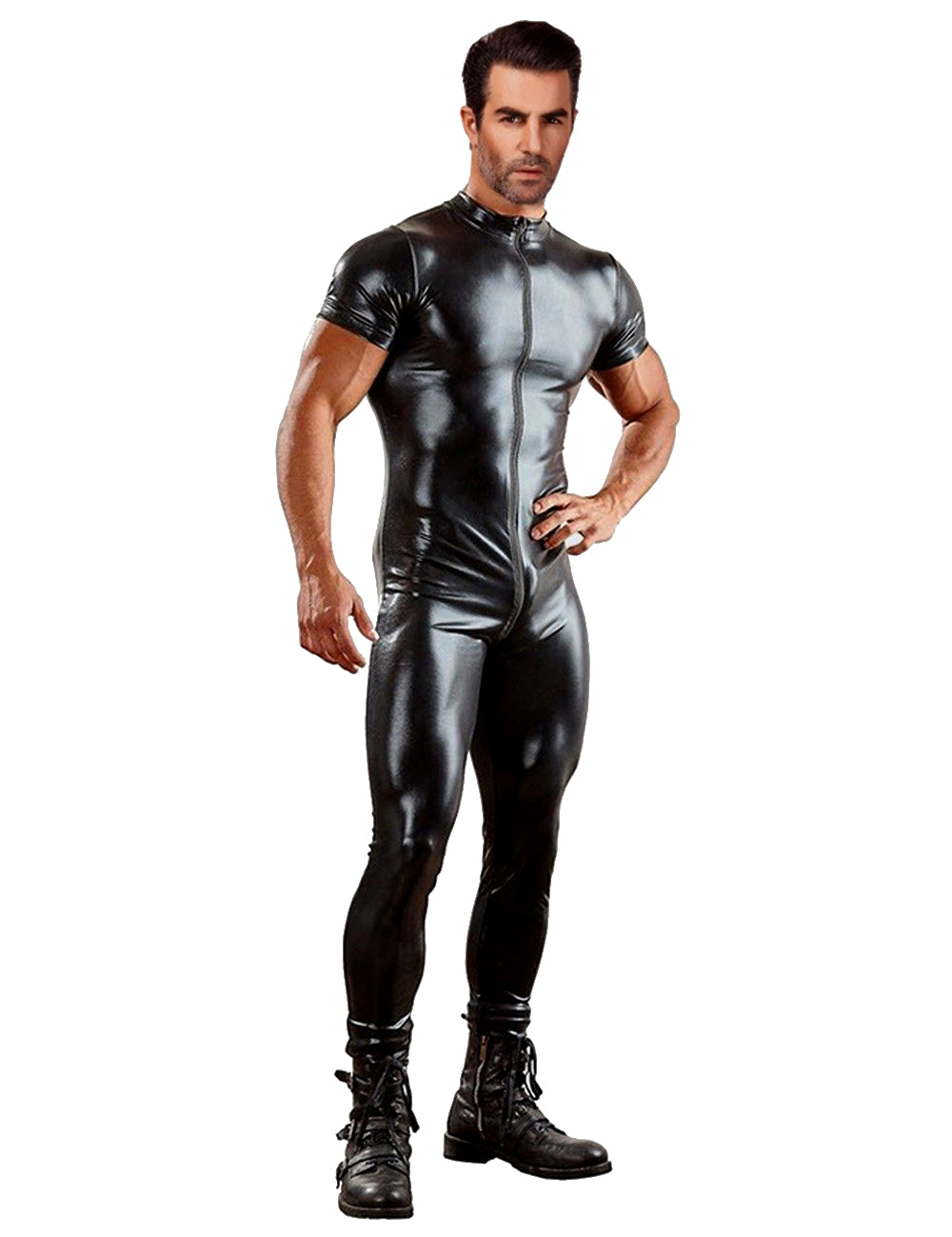 Herren Catsuit Wetlook Lack Leder Overall Komplett Anzug Dessous Body M/L/XL