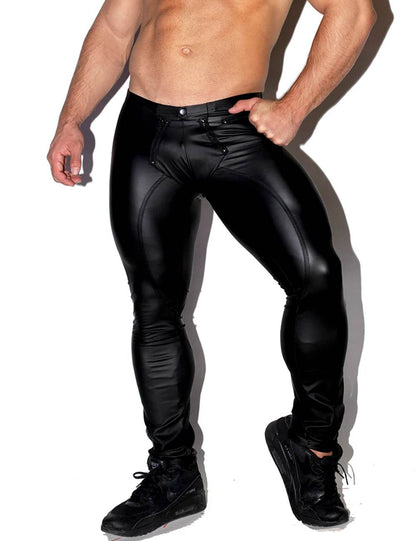 Sexy Herren Schritt Offen Wetlook Hose Lack Lederhose Leggings Schwarz M/L/XL - MP178