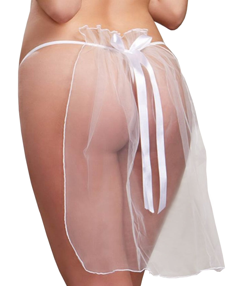 Lau Fashion SeXy String Braut Schleier Kostüm Dessous Hochzeit Jungesellen Weiss L/XL