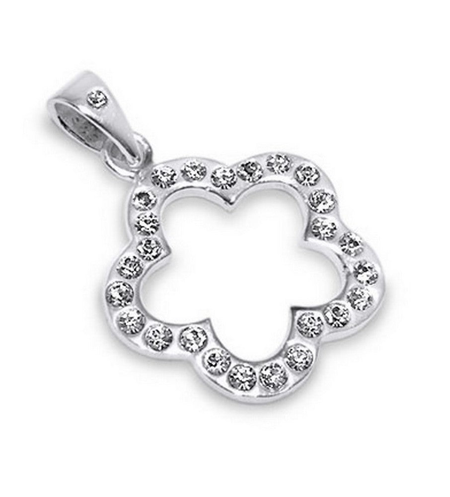 Lau Fashion 925 Sterling Silber 3D Blume Anhänger Kette Weiß Strass Zirkonia Halskette Ø18mm