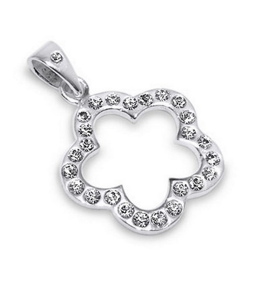 925 Sterling Silber 3D Blume Anhänger Kette Weiß Strass Zirkonia Halskette Ø18mm