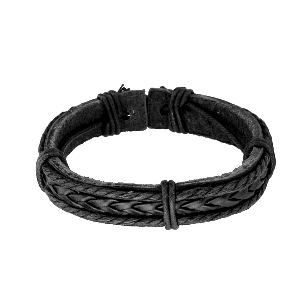 Lau Fashion Herren Echt Leder Armband Schwarz Geflochten Surfer Syle Schmuck 20cm