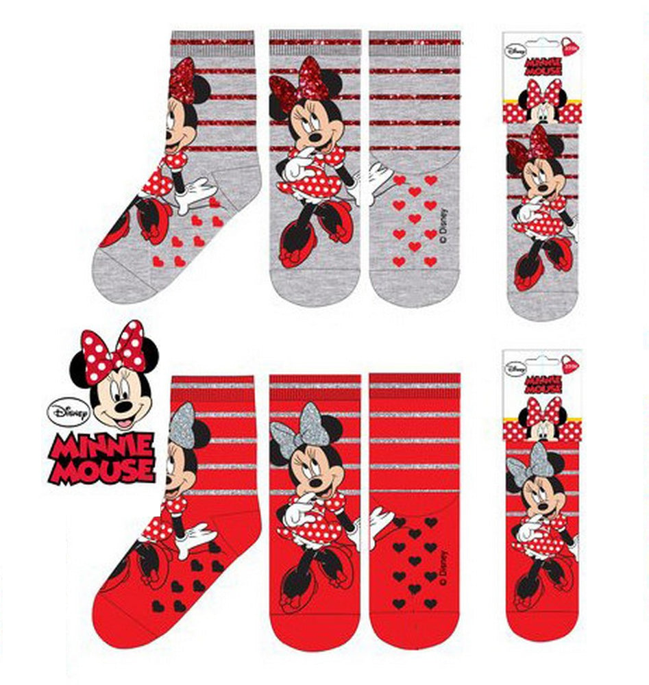 Lau Fashion 2er Pack Disney Minnie Maus Kinder Abs Stopper Socken Strümpfe Söckchen 23-34