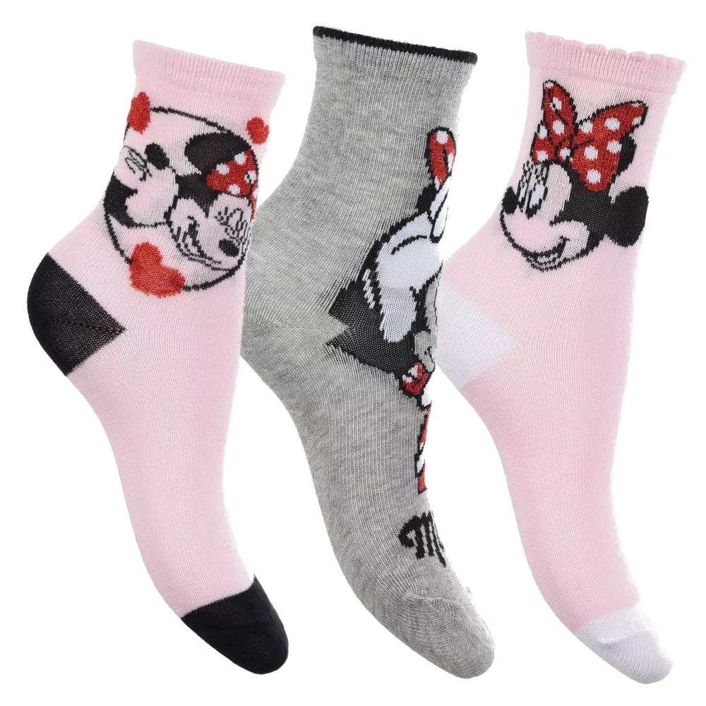 Lau Fashion 3er Set Disney Minnie Maus Kinder Socken Strümpfe Söckchen Quarter Pack 23-34