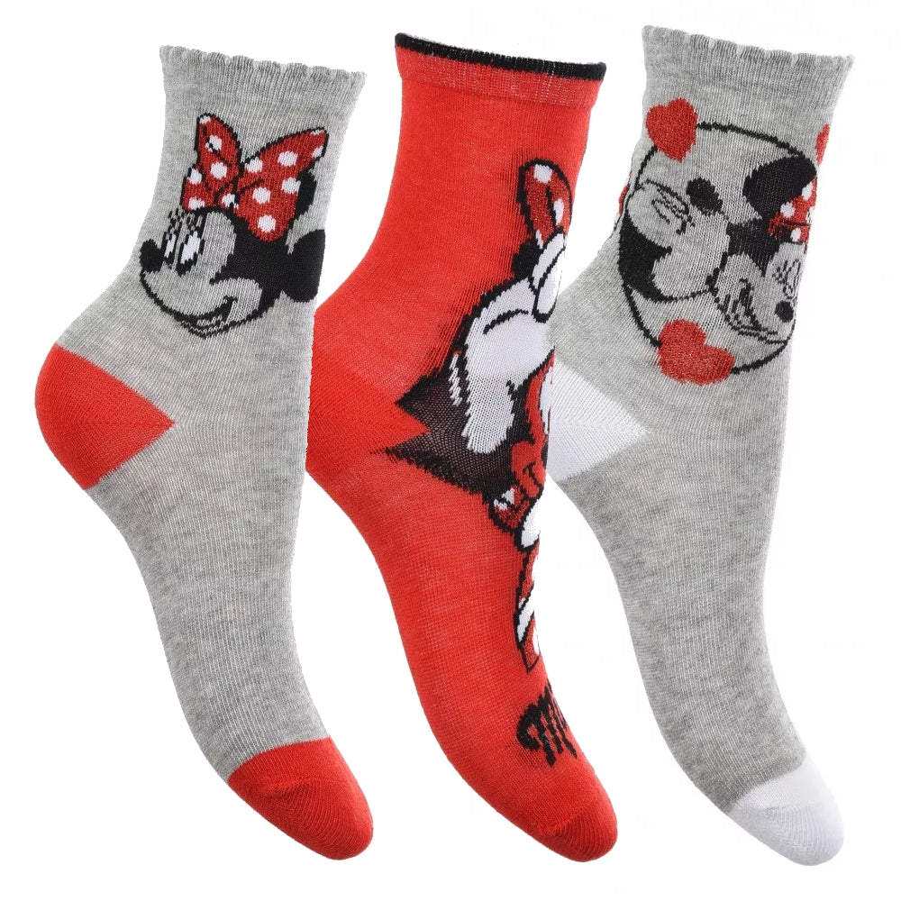 3er Set Disney Minnie Maus Kinder Socken Strümpfe Söckchen Quarter Pack 23-34