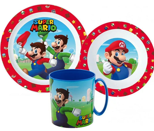 Super Mario Frühstücks Set Kinder Luigi Geschirr Besteckset Cartoon Kindergarten