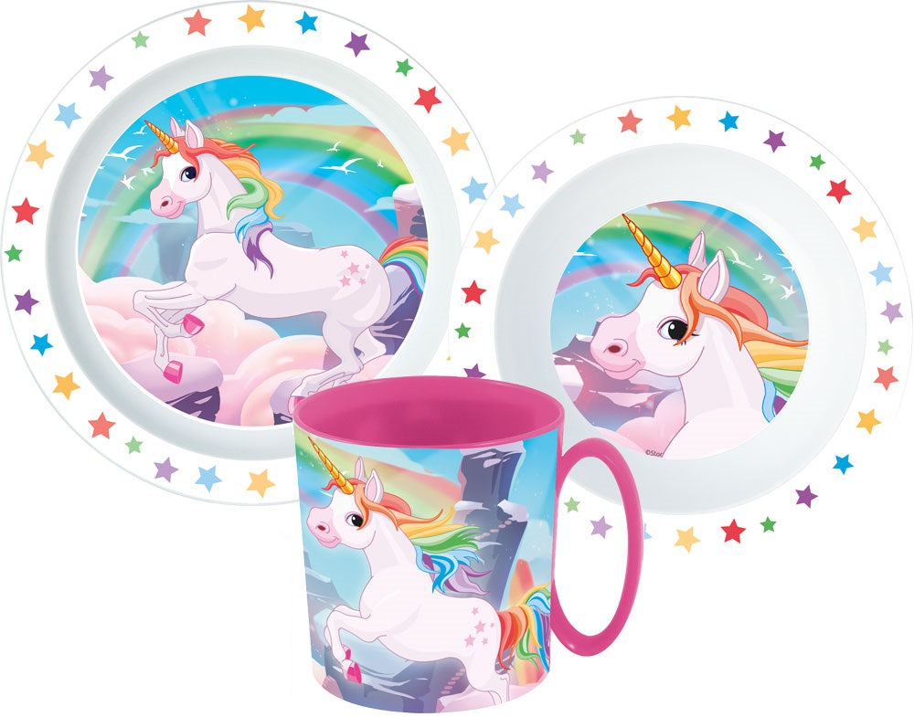 Lau Fashion Unicorn Frühstücks Set Kinder Einhorn Geschirr Besteckset Cartoon Kindergarten