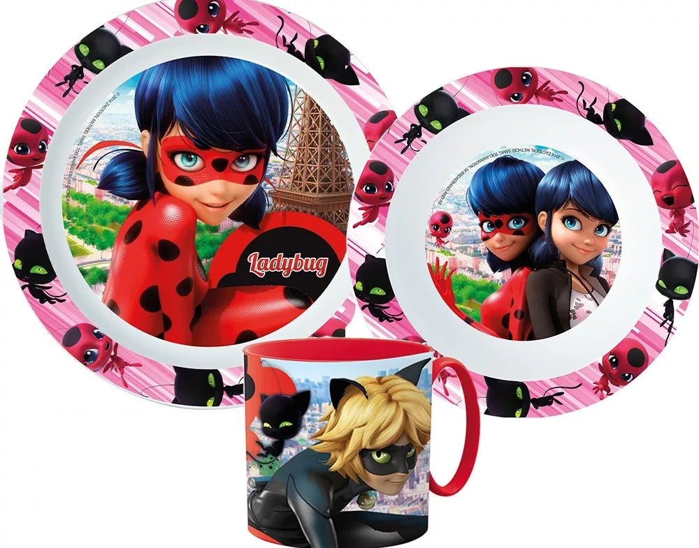 Miraculous Ladybug Frühstücksset Kinder Rosa Geschirr Besteckset Serie Kindergarten