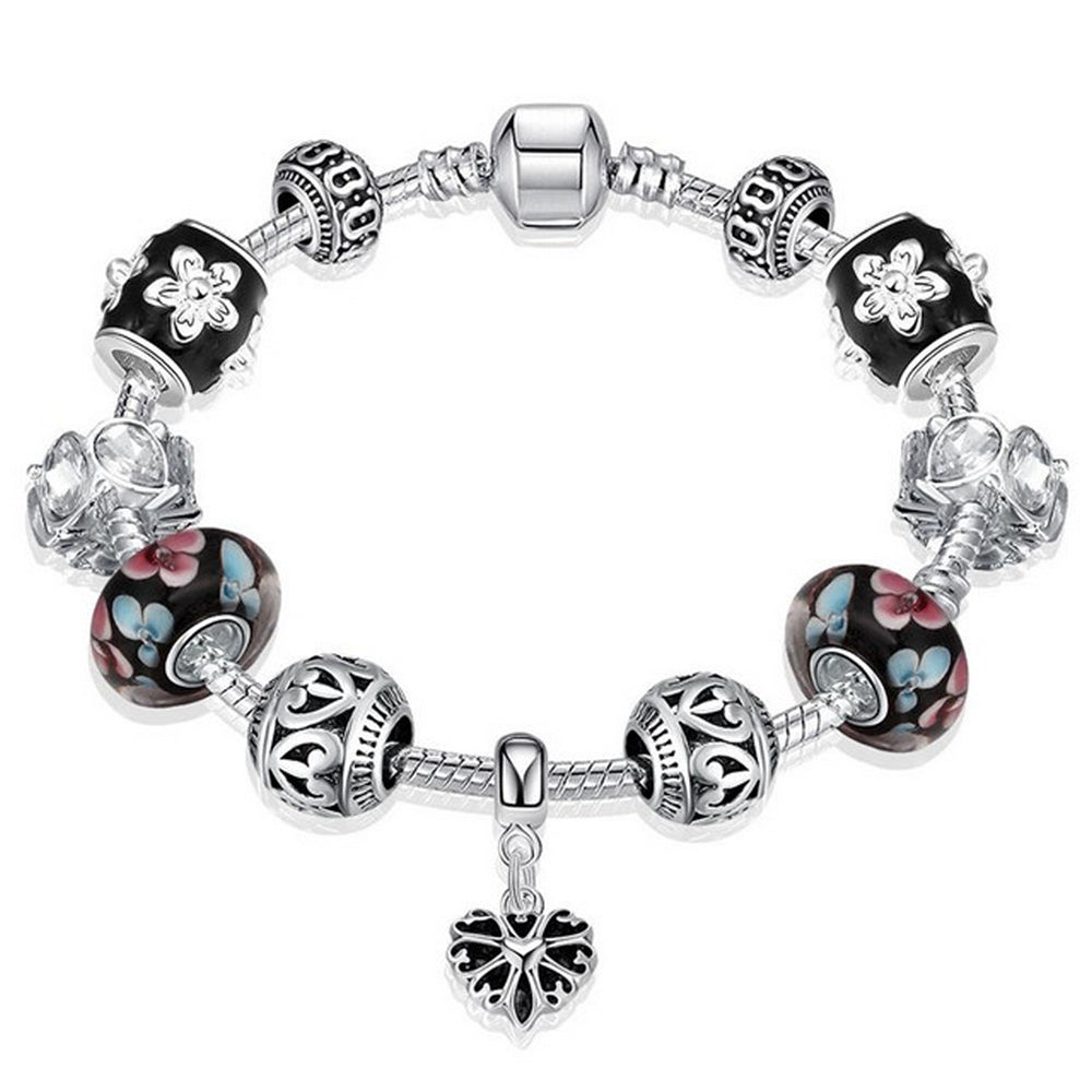 Lau-Fashion Damen Bettelarmband Armband Kette mit Charms Anhänger Blumen Ø 14mm