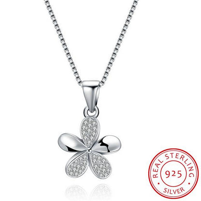 925 Sterling Silber Damen Halskette Blume Strass Zirkonia Anhänger Ø 14mm