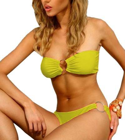 Damen Sexy Push Up Bikini Set Bandeau Gelb Badeanzug Strand Sommer C-String Größe S/M