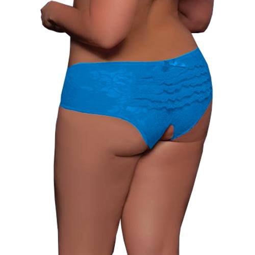 Lau Fashion Sexy Damen Spitze Blumen Türkis Popo Offen Slip Tanga Panty Dessous Größe XL/XXL