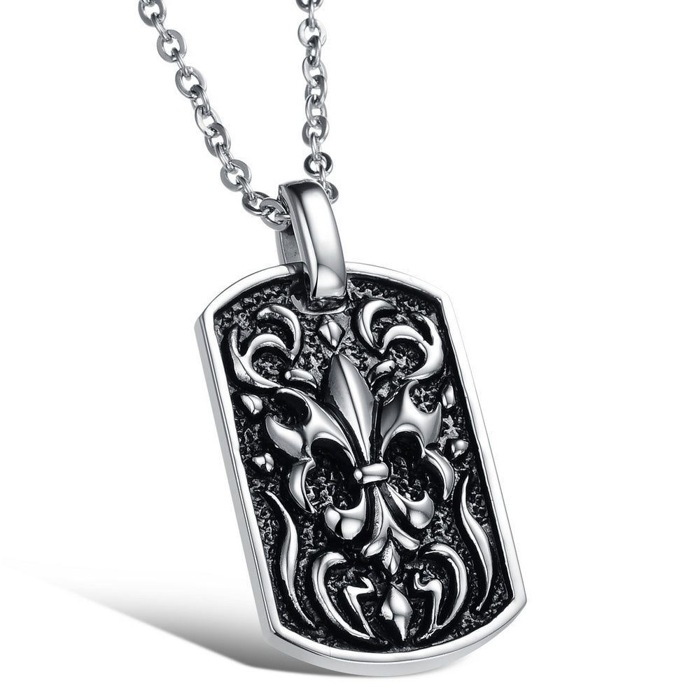Edelstahl Herren Halskette mit Lilien Wappen Gothic Mittelalter Schmuck Ø 40mm